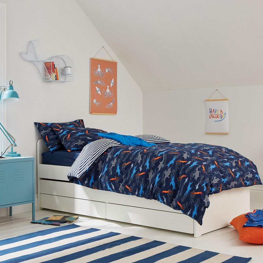 Sea Monsters Cotton Bedding Set by Joules in Navy Blue